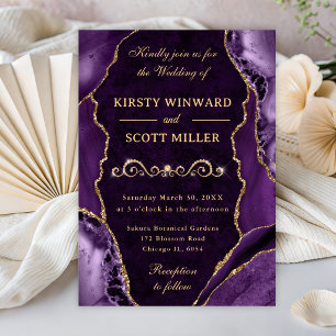 Elegant Purple Agate with Gold Accents Wedding  Invitation