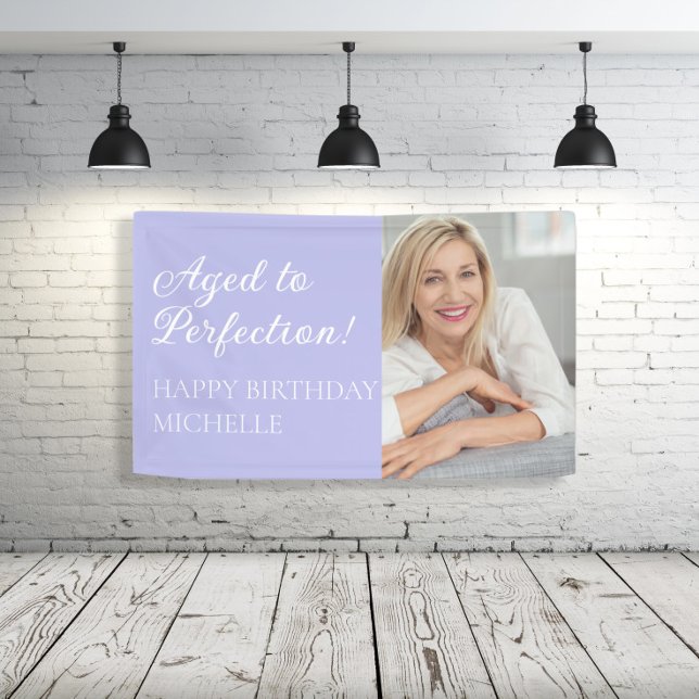 Elegant Purple Aged to Perfection Photo Banner (Lilac purple "Aged to perfection" birthday party photo banner)