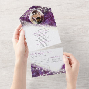 Elegant Purple Amethyst Crystal Geode Wedding All In One Invitation