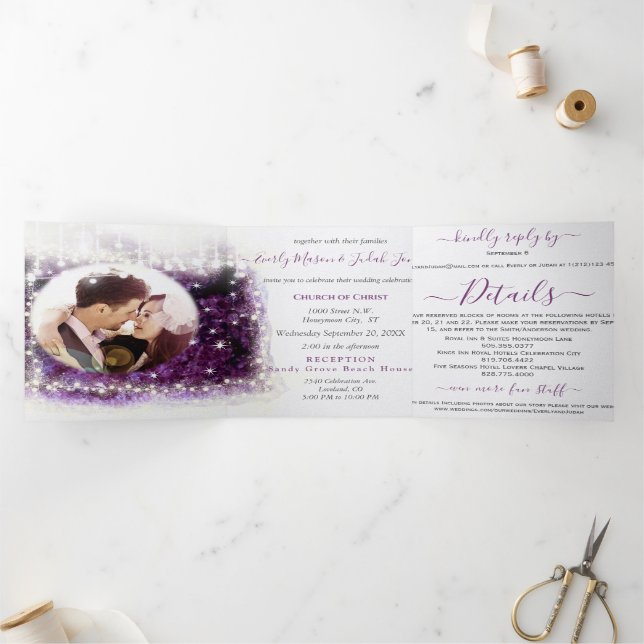 Elegant Purple Amethyst Crystal Geode Wedding  Tri Tri-Fold Invitation (Inside)