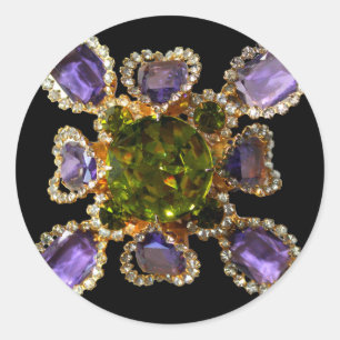 Elegant Purple Amethyst Diamonds Emeralds  Classic Round Sticker