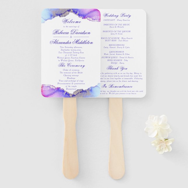 Elegant Purple Amethyst Wedding Program Hand Fan (Front and Back)