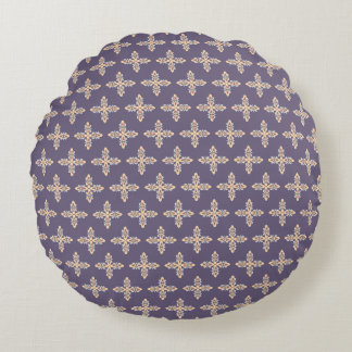 Elegant Purple and Beige Seamless Motif Pattern Round Cushion