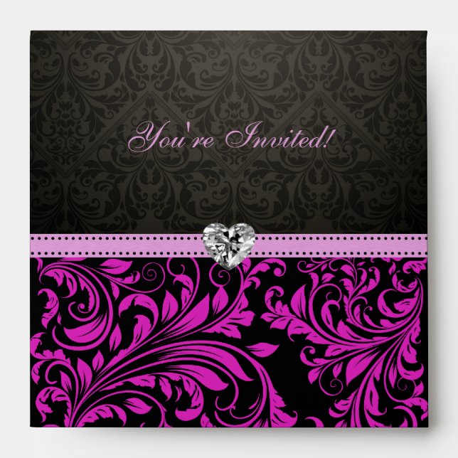 Elegant Purple and Black Damask Envelopes (Front)