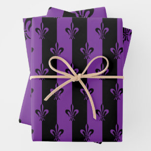 Elegant Purple and Black Fleur de Lis (3 Sizes) Wrapping Paper Sheet