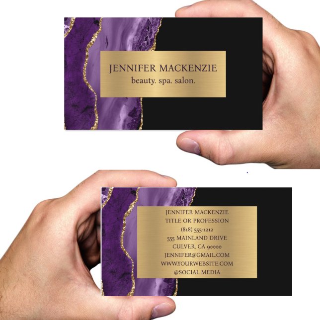 Elegant Purple and Black Gold Agate Business Card (Creator Uploaded)