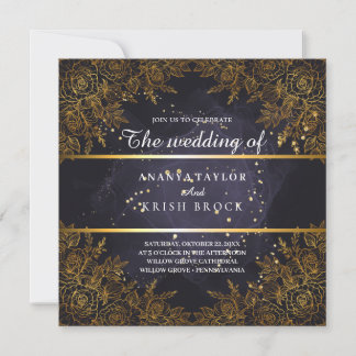 Elegant Purple and black Wedding Invitation