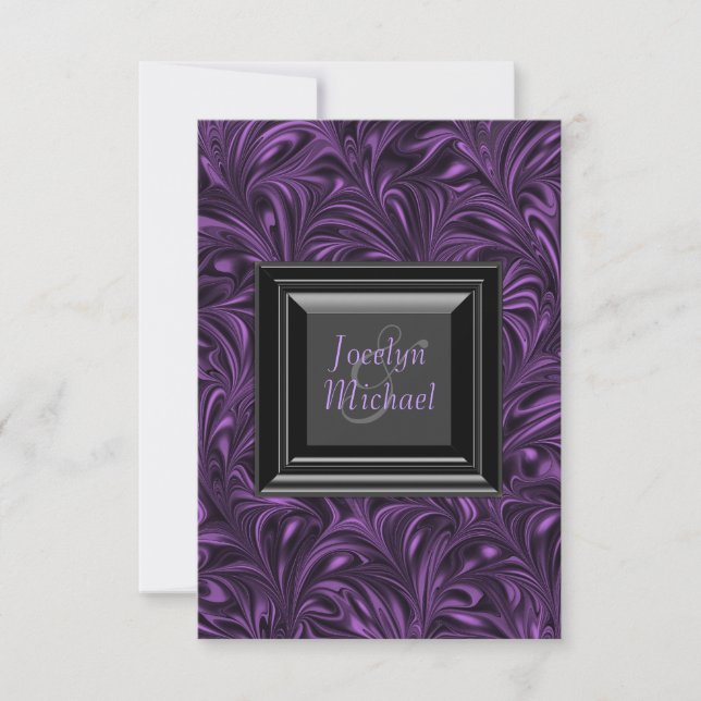 Elegant Purple and Black Wedding RSVP Card (Front)