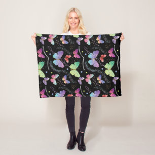 Elegant Purple and Blue Bright Butterflies Fleece Blanket