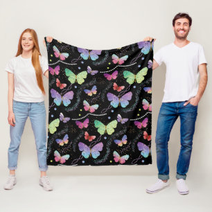 Elegant Purple and Blue Bright Butterflies Fleece Blanket