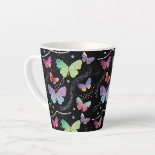 Elegant Purple and Blue Bright Butterflies Latte Mug