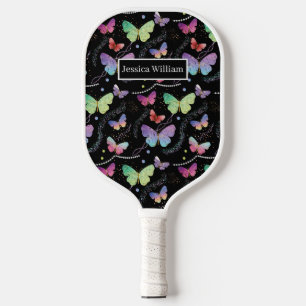 Elegant Purple and Blue Bright Butterflies Pickleball Paddle