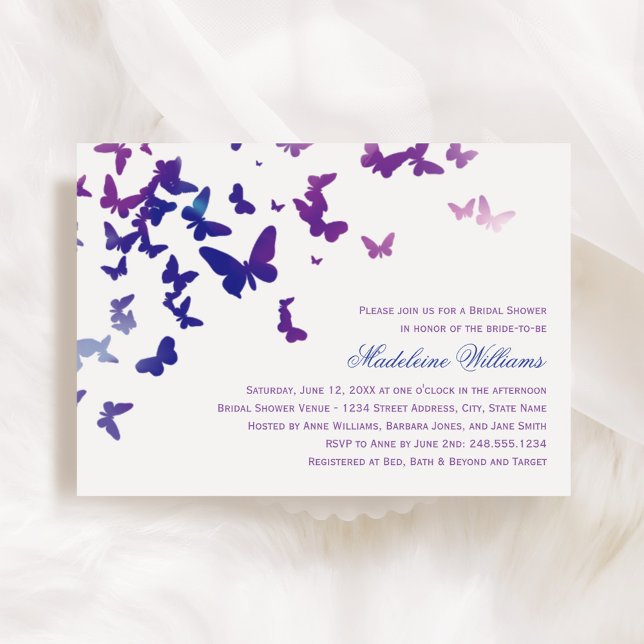 Elegant Purple and Blue Butterflies Bridal Shower Invitation (Creator Uploaded)