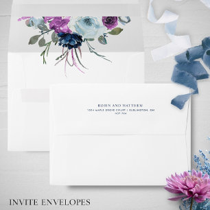 Elegant Purple and Blue Floral Wedding, White Envelope