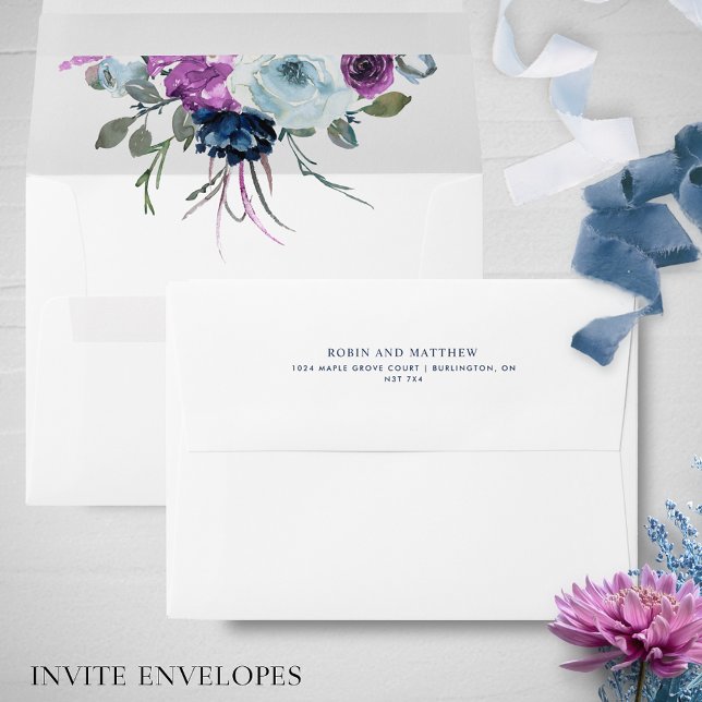 Elegant Purple and Blue Floral Wedding, White Envelope (Creator Uploaded)