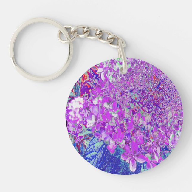 Elegant Purple and Blue Limelight Hydrangea Key Ring (Front)