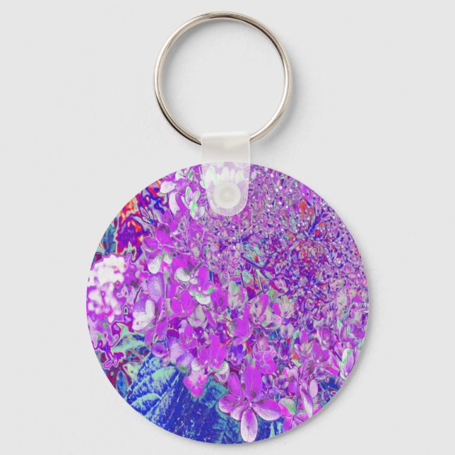 Elegant Purple and Blue Limelight Hydrangea Key Ring (Front)