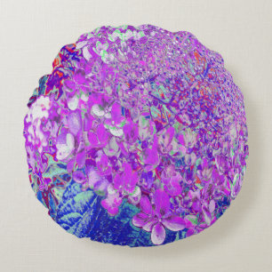 Elegant Purple and Blue Limelight Hydrangea Round Cushion