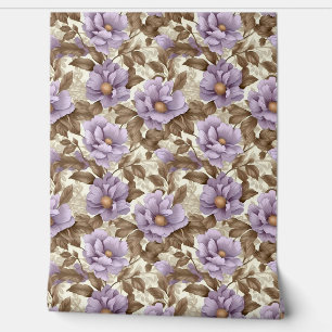 Elegant purple and faux gold flowers spring floral wallpaper