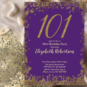 Elegant Purple and Gold 101st Birthday Invitation