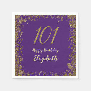 Elegant Purple and Gold 101st Birthday Napkin