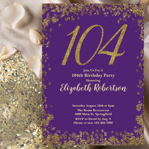 Elegant Purple and Gold 104th Birthday Invitation