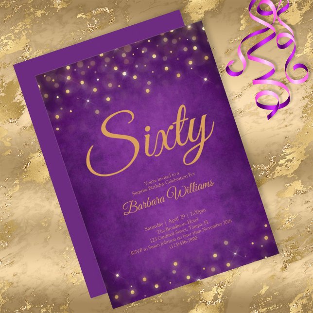 Elegant Purple and Gold 60th Birthday Invitation (Creator Uploaded)