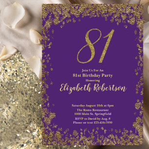 Elegant Purple and Gold 81st Birthday Invitation