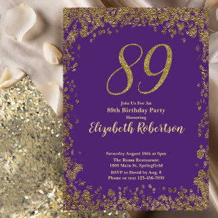 Elegant Purple and Gold 89th Birthday Invitation