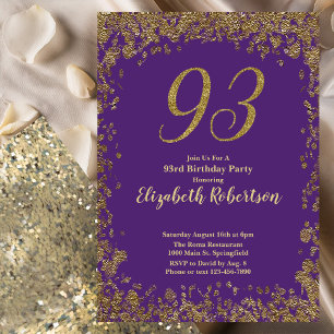 Elegant Purple and Gold 93rd Birthday Invitation