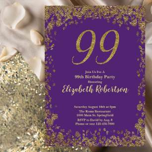 Elegant Purple and Gold 99th Birthday Invitation