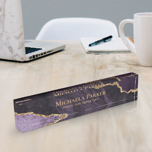 Elegant Purple and Gold Agate Geode Professional Nameplate
