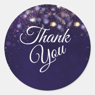 Elegant Purple and Gold Bokeh Lights Thank You Classic Round Sticker
