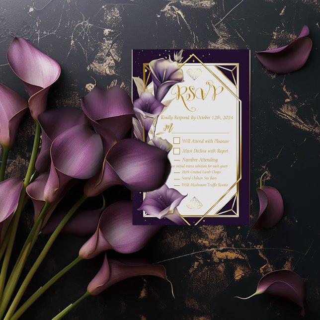 Elegant Purple and Gold Calla Lily RSVP Wedding (Elegant Purple Calla Lily Wedding RSVP Enclosure Card)