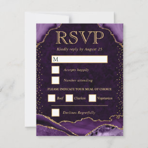Elegant Purple and Gold Faux Glitter Agate Wedding RSVP Card