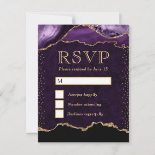 Elegant Purple and Gold Faux Glitter Marble Agate RSVP Card