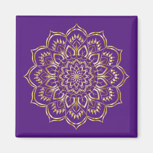 Elegant Purple and Gold Floral Mandala Pattern Magnet