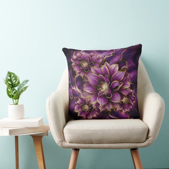 Elegant Purple and Gold Floral Pattern  Cushion (Chair)