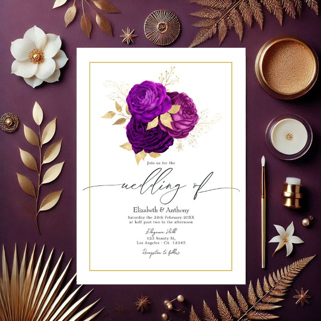 Elegant Purple and Gold Floral Wedding Invitation (Elegant Purple and Gold Floral Wedding Invitation)