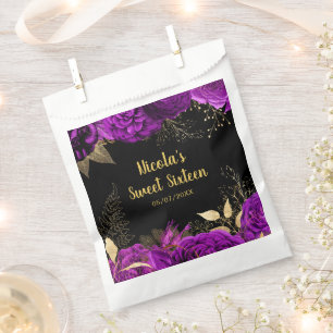 Elegant Purple and Gold Flowers Sweet Sixteen  Favour Bags