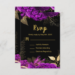 Elegant Purple and Gold Flowers Sweet Sixteen RSVP Card