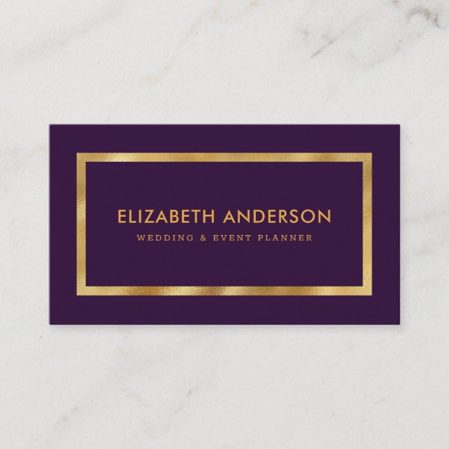 Elegant Purple and Gold Foil Wedding Event Planner Business Card (Front)