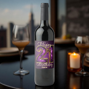 Elegant Purple and Gold Gemstone 21st Birthday Wine Label