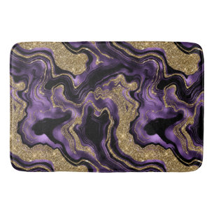 Elegant Purple and Gold Glitter Agate Pattern Bath Mat