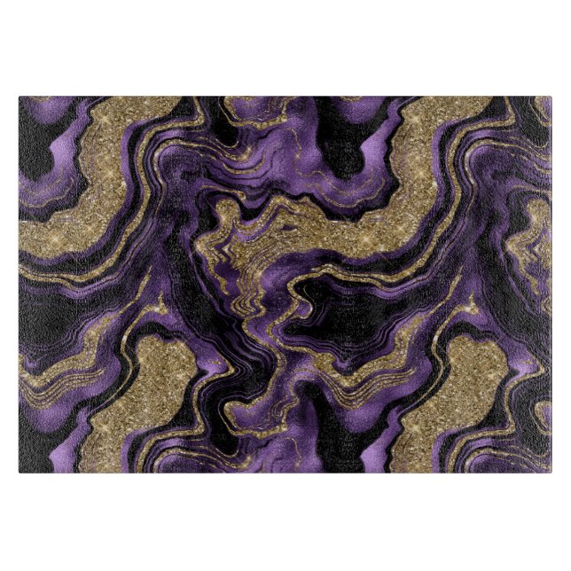Elegant Purple and Gold Glitter Agate Pattern Cutting Board (Front)
