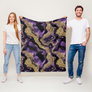 Elegant Purple and Gold Glitter Agate Pattern Fleece Blanket