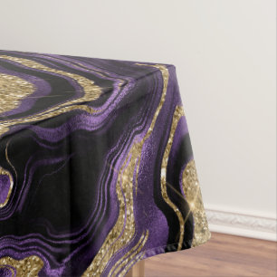 Elegant Purple and Gold Glitter Agate Pattern Tablecloth