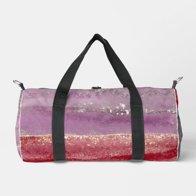 Elegant purple and gold glitter duffle bag (Front)