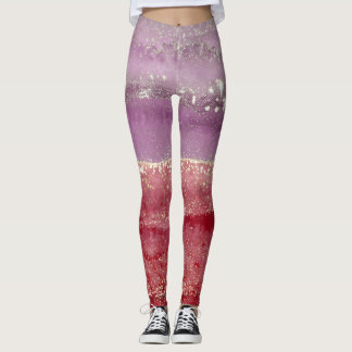 Elegant purple and gold glitter leggings