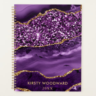 Elegant Purple and Gold Glitter Ocean Agate Planner